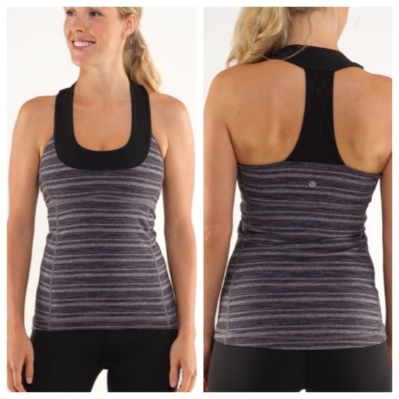 Lululemon Scoop Neck Tank Black Stripes Galore 6